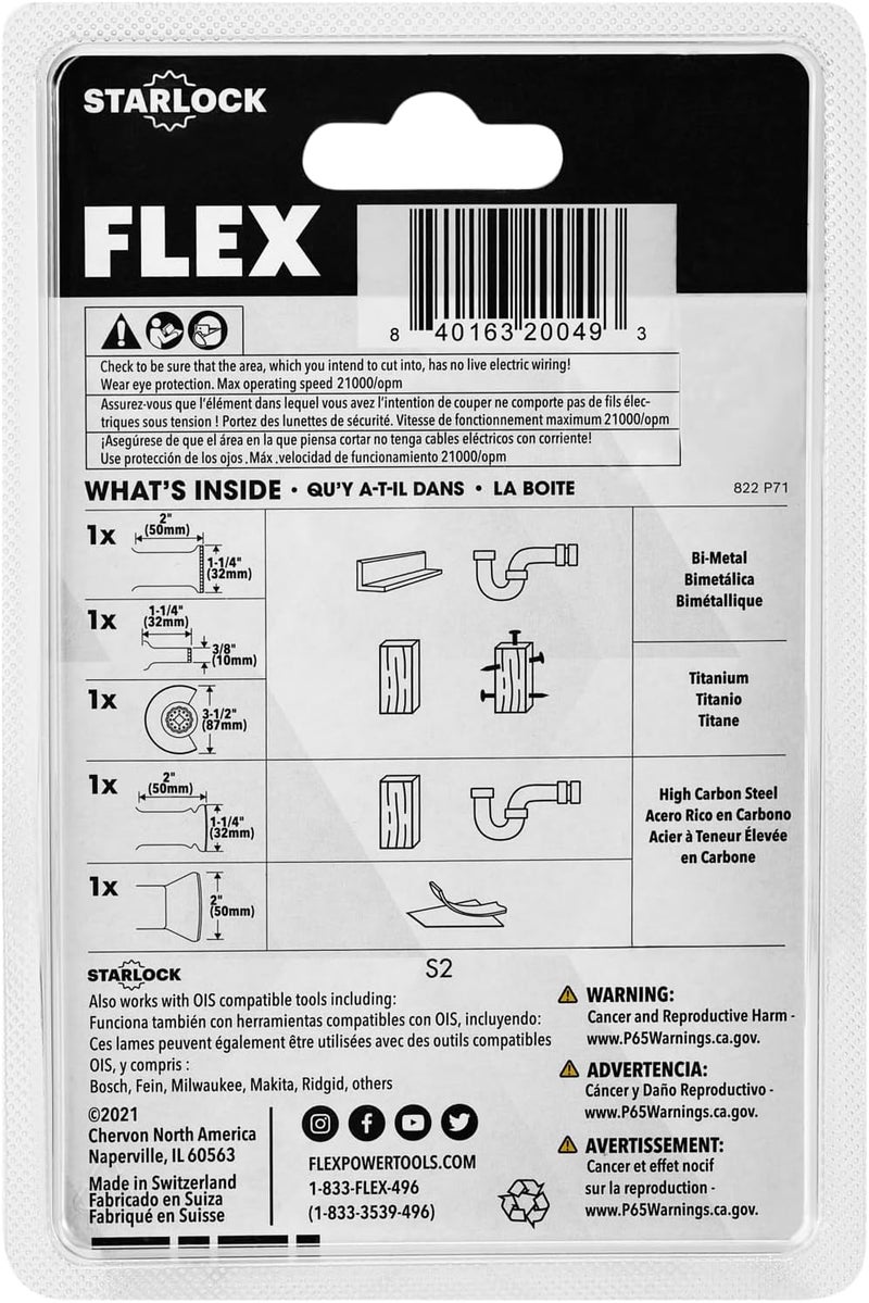 FLEX 5-Piece Oscillating Tool Trimming Project Blade Set, Cuts Wood, Wood with Nails, Metal, Drywall, Plastic, PVC- FAM40001-5 - Image 2